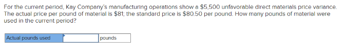 (Algo) Direct materials variances LO P3 A company reports the following for