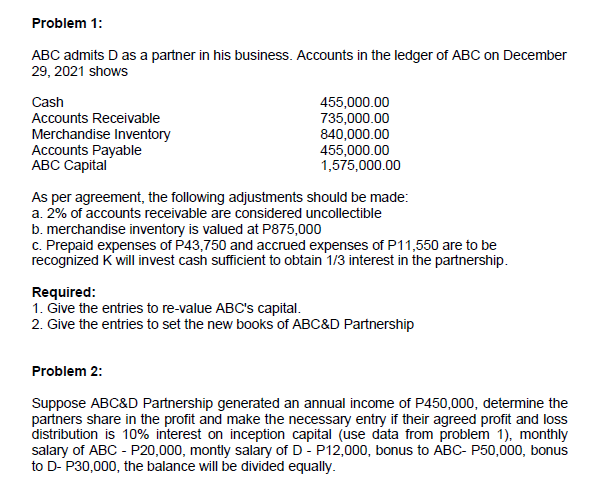 ACTIVITYAnswer this two problem. Need ASAP. Thank you. Problem 1: ABC admits