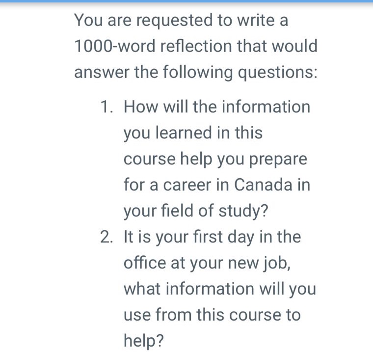 You are requested to write a 1000-word reflection that would answer