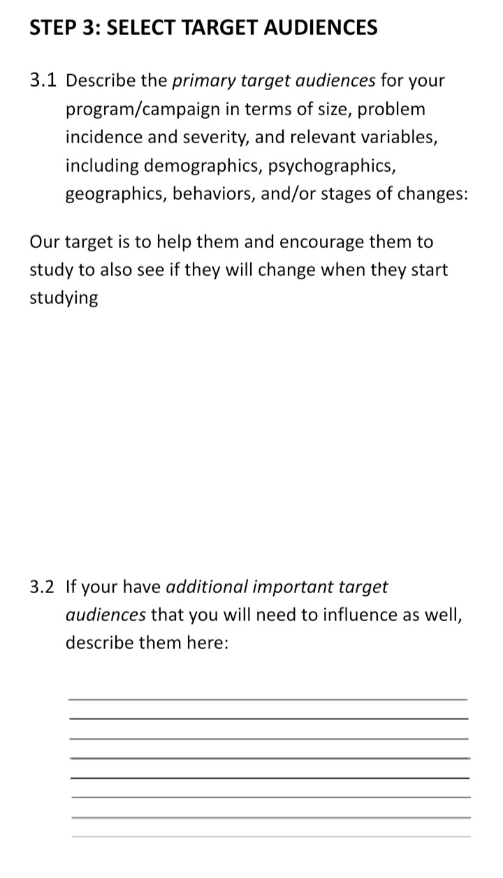 TOPIC : Abortion among adolescent STEP 3: SELECT TARGET AUDIENCES 3.1 Describe