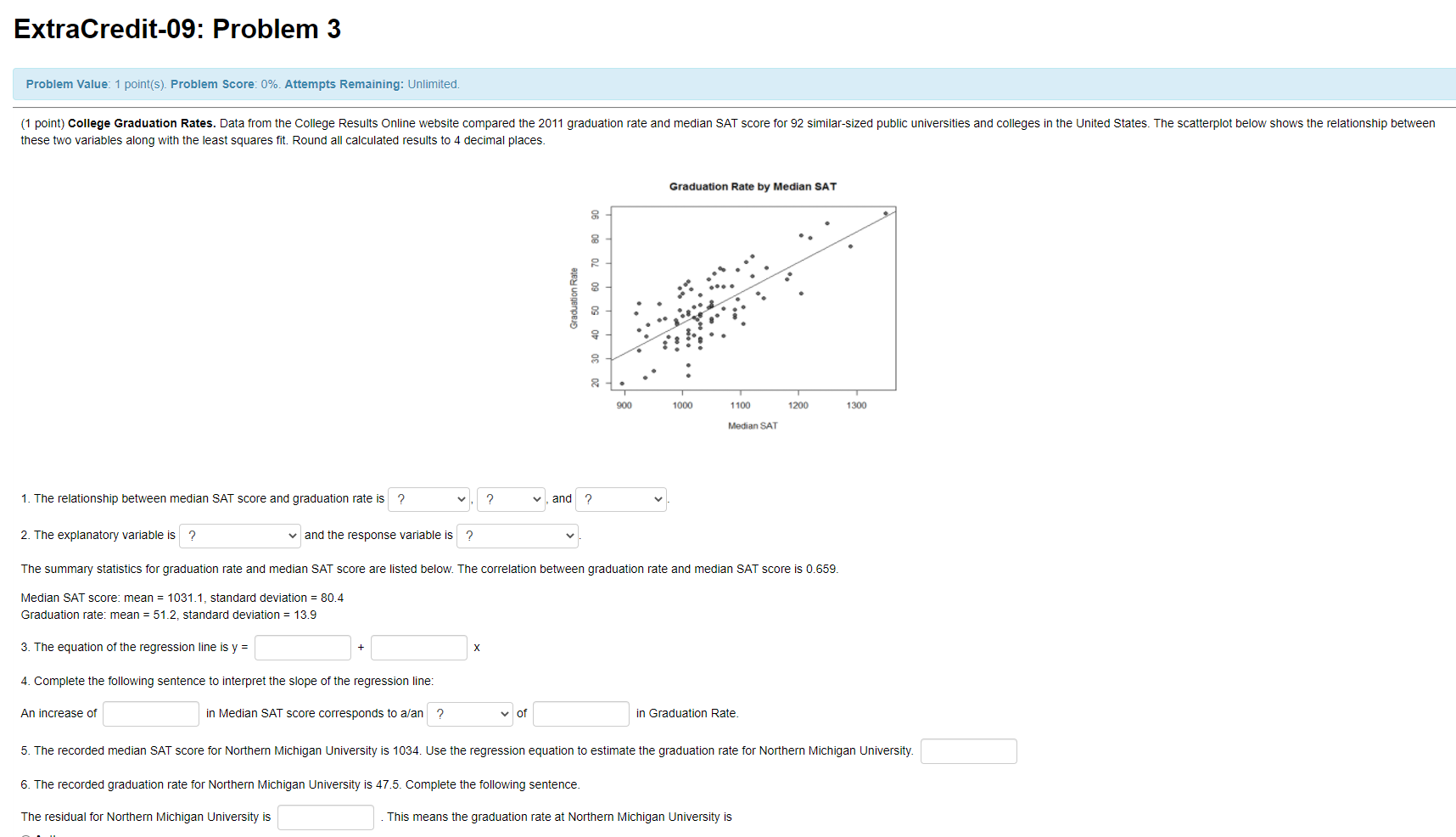  ExtraCredit-09: Problem 3 Problem Value: 1 point(s). Problem Score: 0%. Attempts