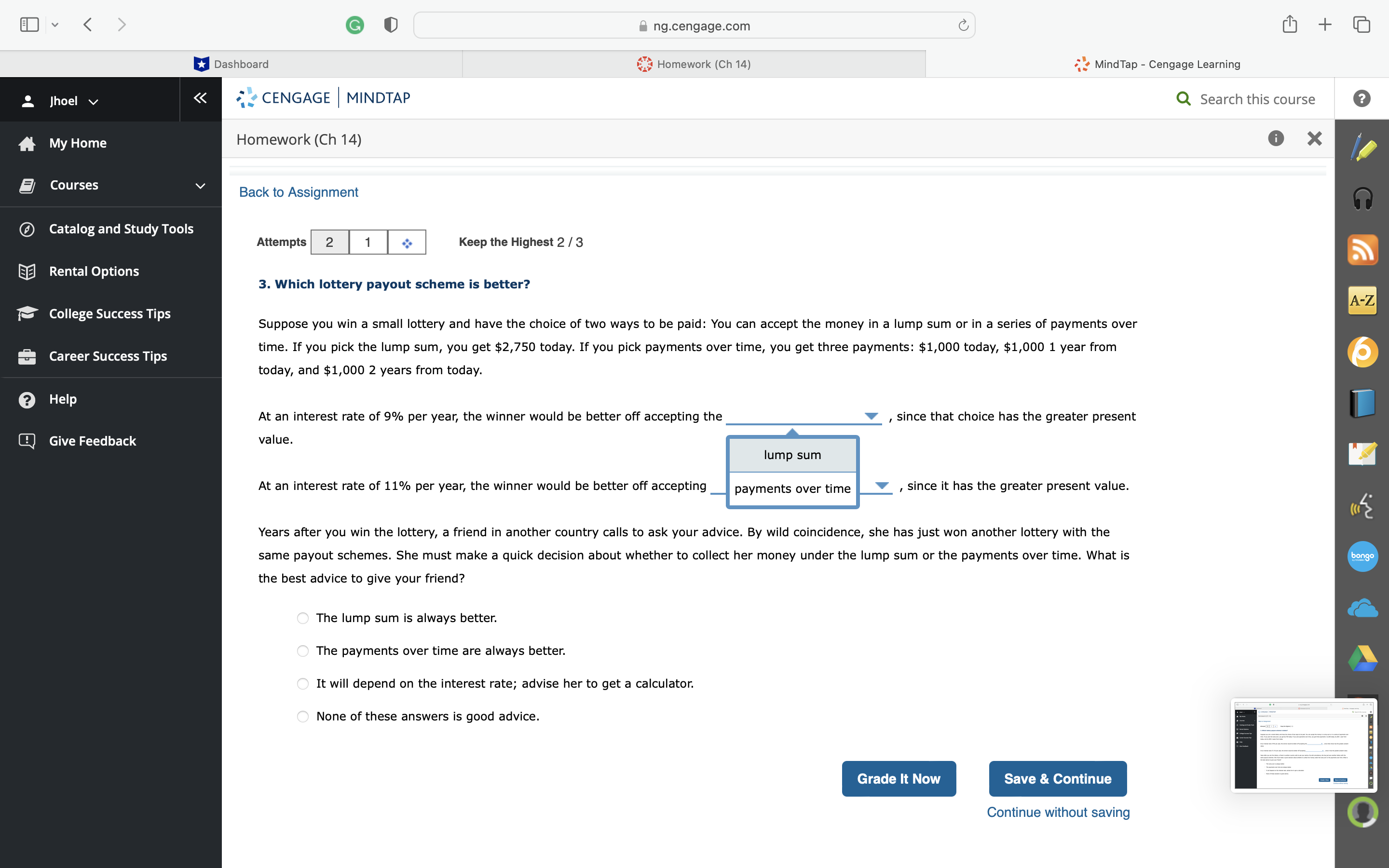 14) Back to Assignment MindTap - Cengage Learning Q Search this course