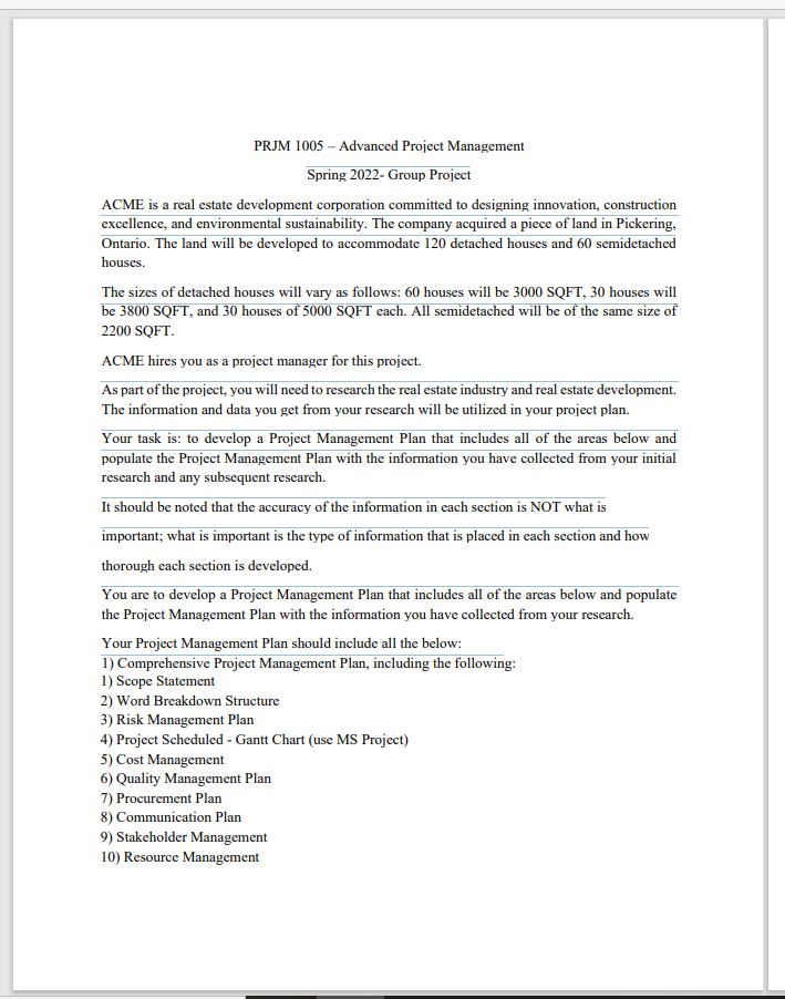 PRJM 1005 - Advanced Project Management Spring 2022- Group Project ACME