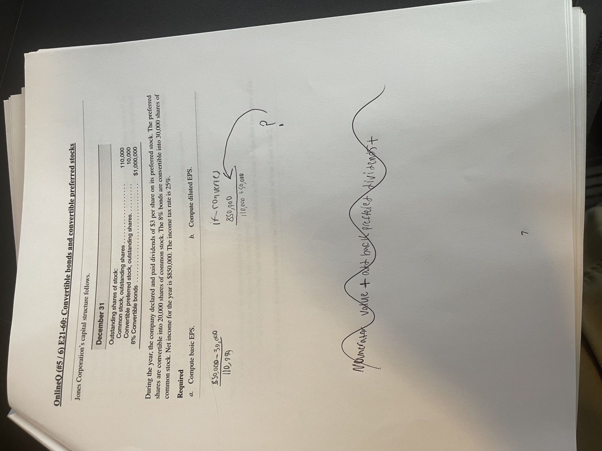 I am trying to compute Diluted EPS under the "if-converted" method, which