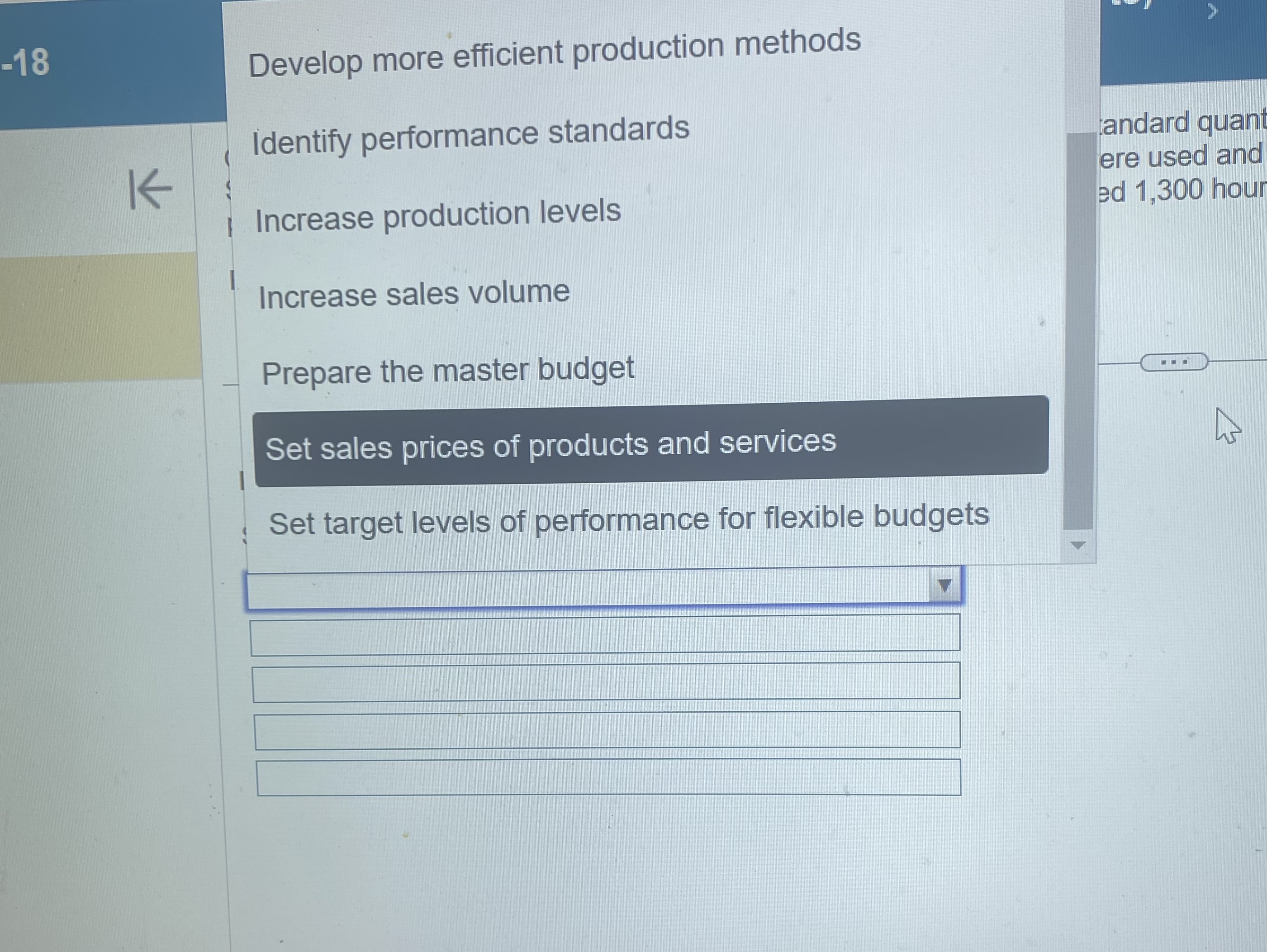 -18 Develop more efficient production methods Identify performance standards andard quan