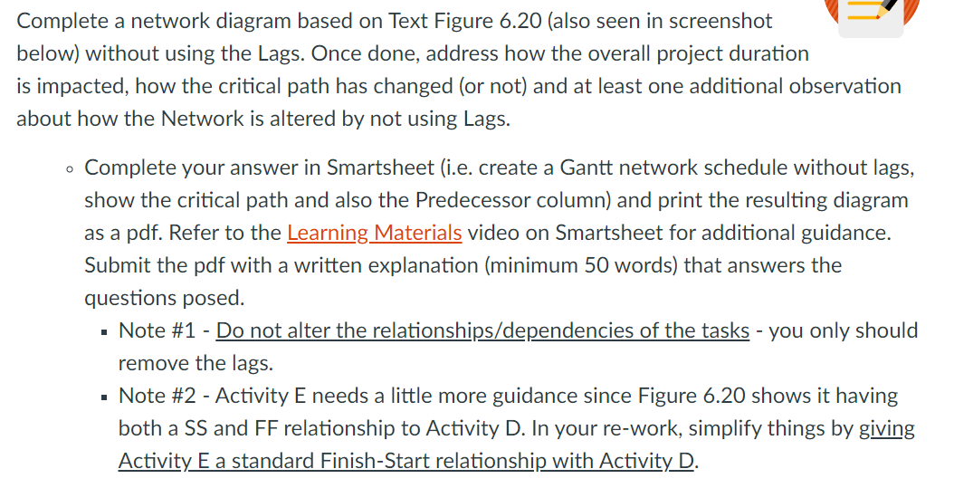 v Complete a network diagram based on Text Figure 6.20 (also