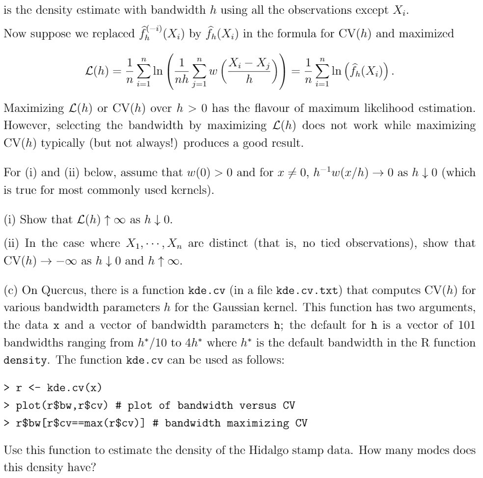  is the density estimate with bandwidth h using all the observations