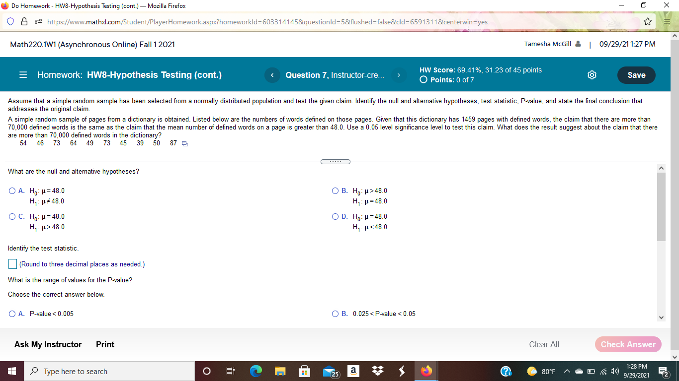  Do Homework - HW8-Hypothesis Testing (cont.) - Mozilla Firefox X O