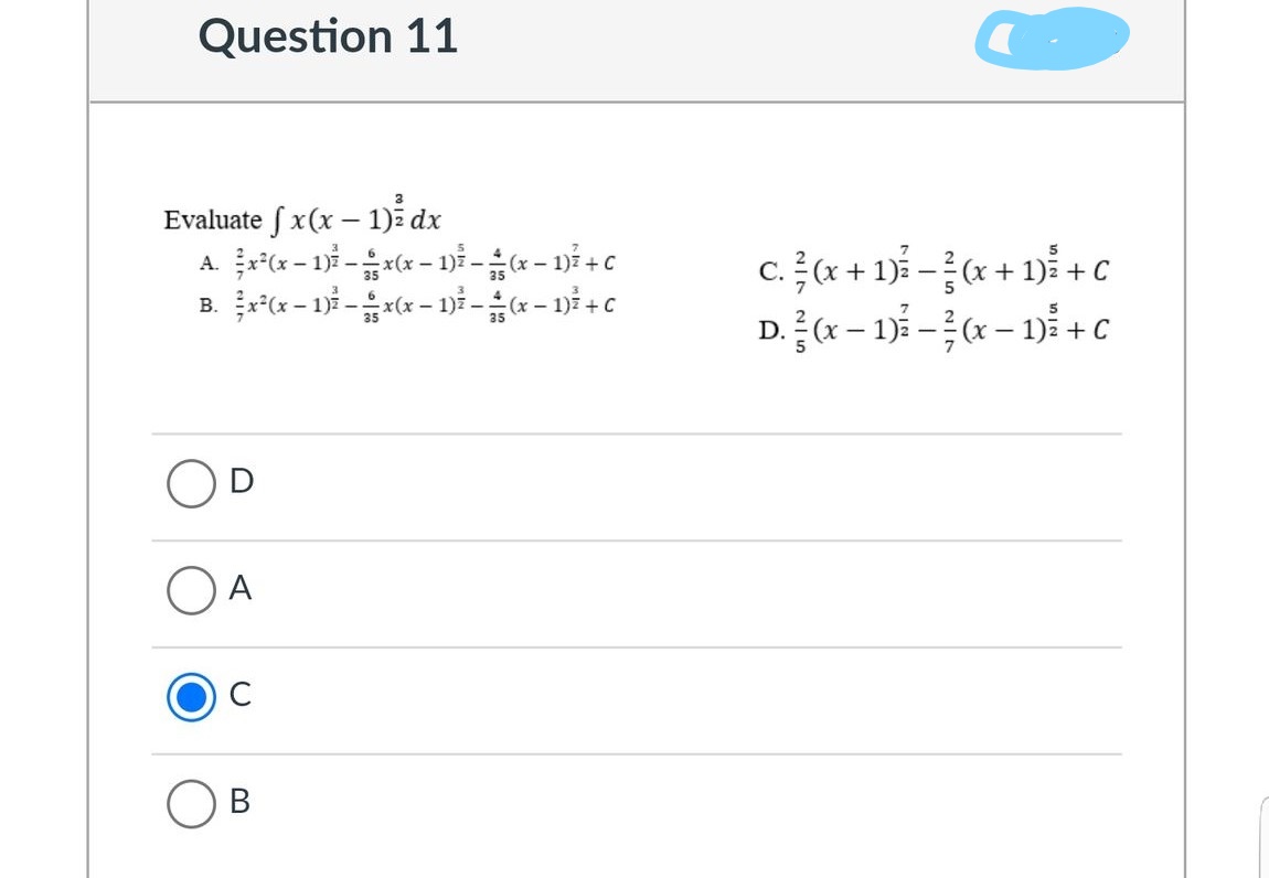 Question 11 Evaluate f x(x 1); dx A. Ex2(x 1)} 2 1).