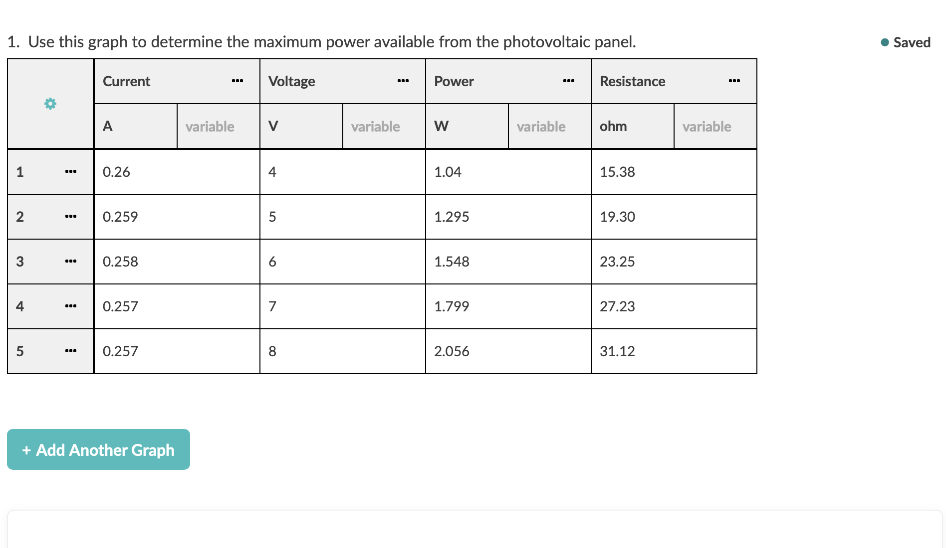 1. Use this graph to determine the maximum power available from