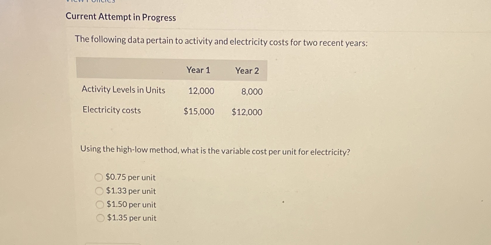Current Attempt in Progress The following data pertain to activity and