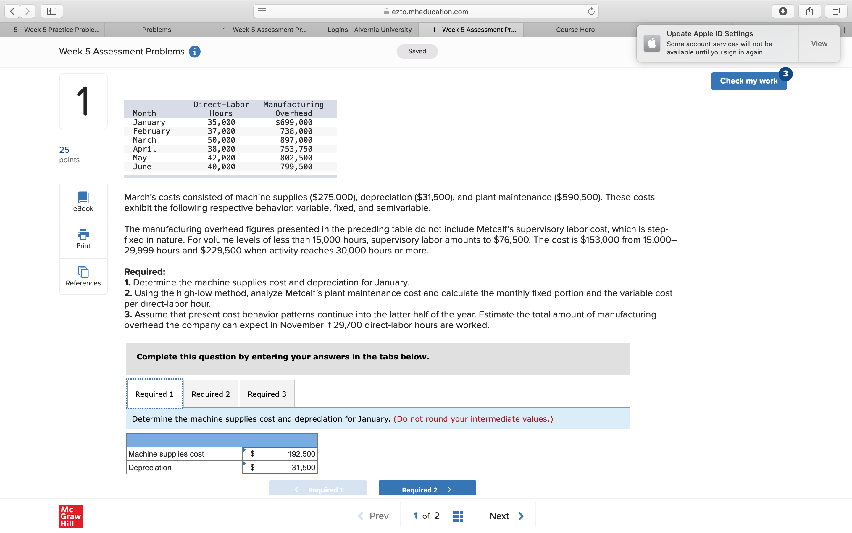 O ezto.mheducation.com 5 - Week 5 Practice Proble... Problems 1 -