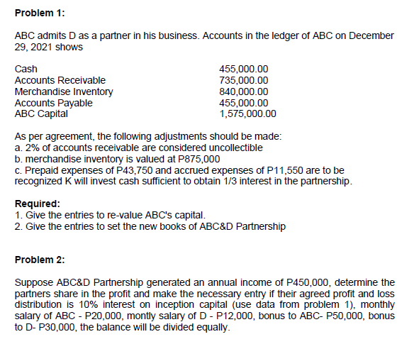 ACTIVITYAnswer this two problem. Need ASAP. Thank you. Problem 1: ABC admits