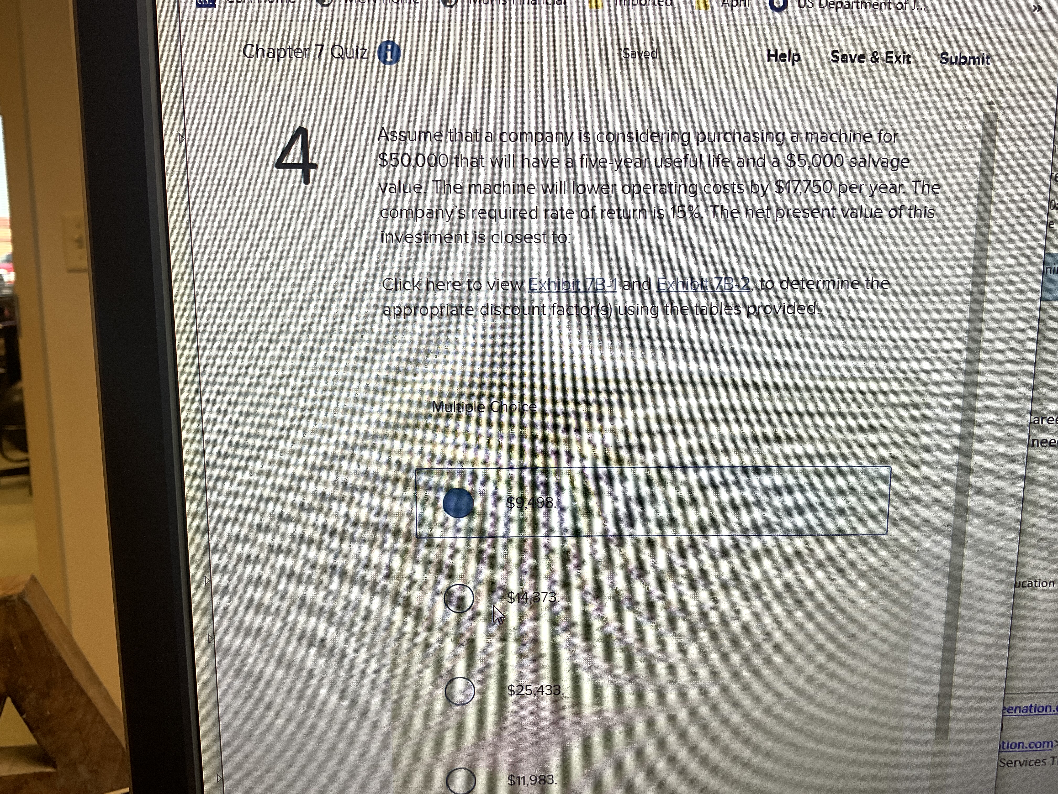 Department Chapter 7 Quiz i Saved Help Save & Exit Submit