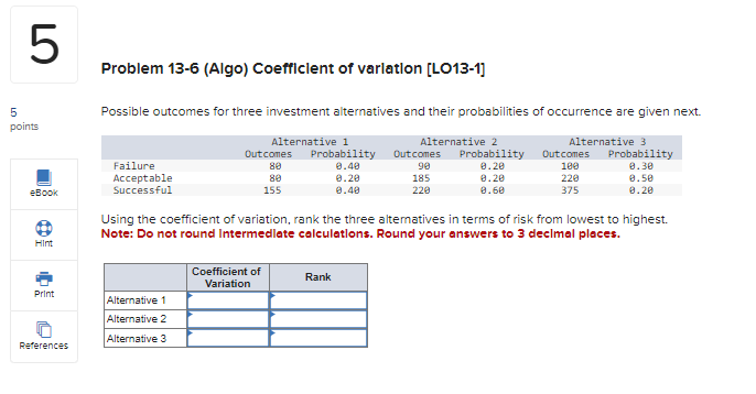 possible levels of unit sales and the probabilities of their points occurrence