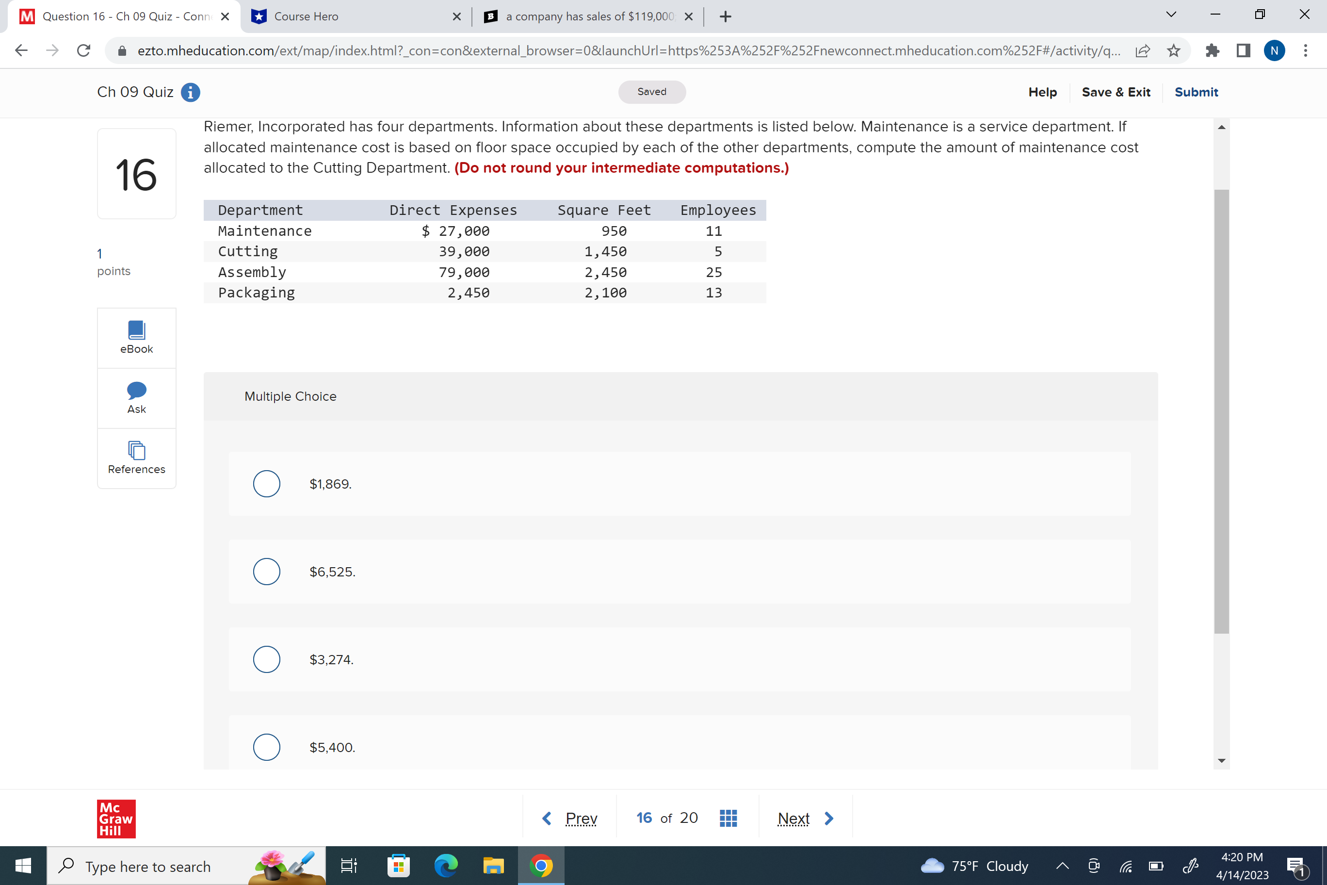 m Question 16 . Ch 09 Quiz . Con >( u