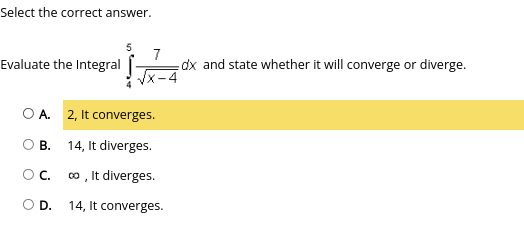 C. It will converge because p O D. It will diverge because
