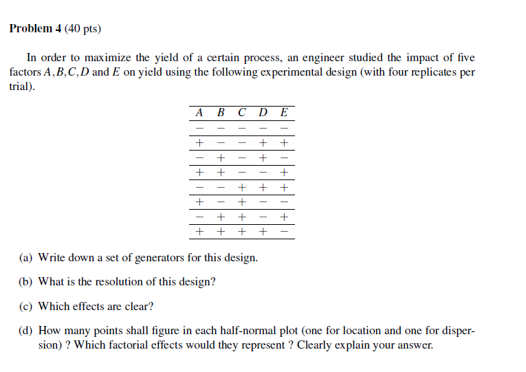  Problem 4 (40 pts) In order to maximize the yield of