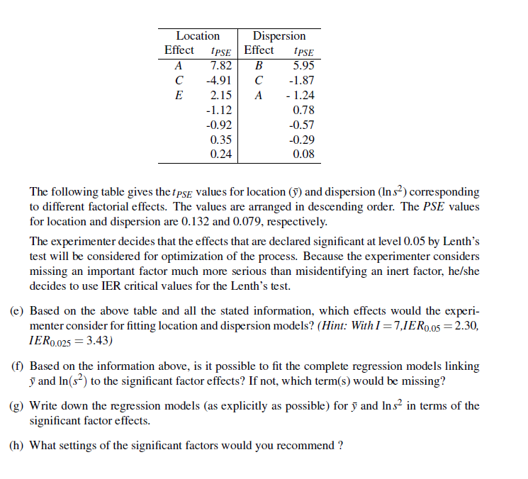 B, C, D and E on yield using the following experimental design