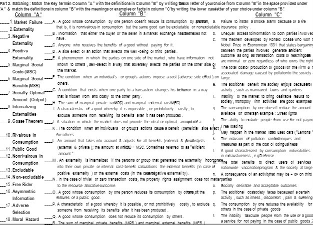  Part 2. Matching : Match the Key terman Column "A" with