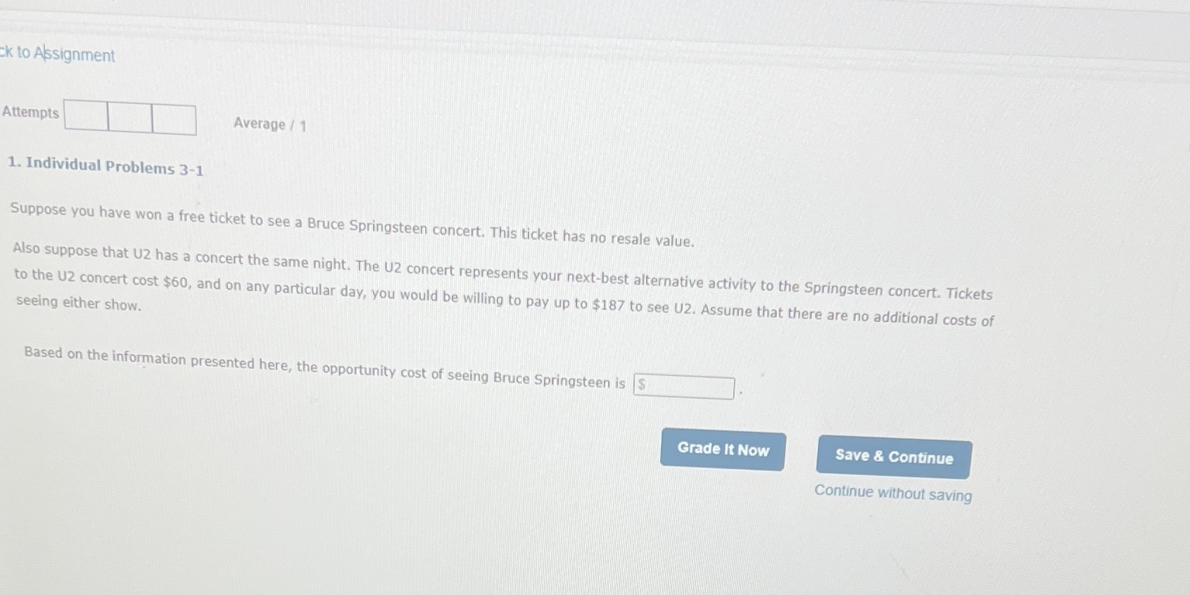  ck to Assignment Attempts Average / 1 1. Individual Problems 3-1