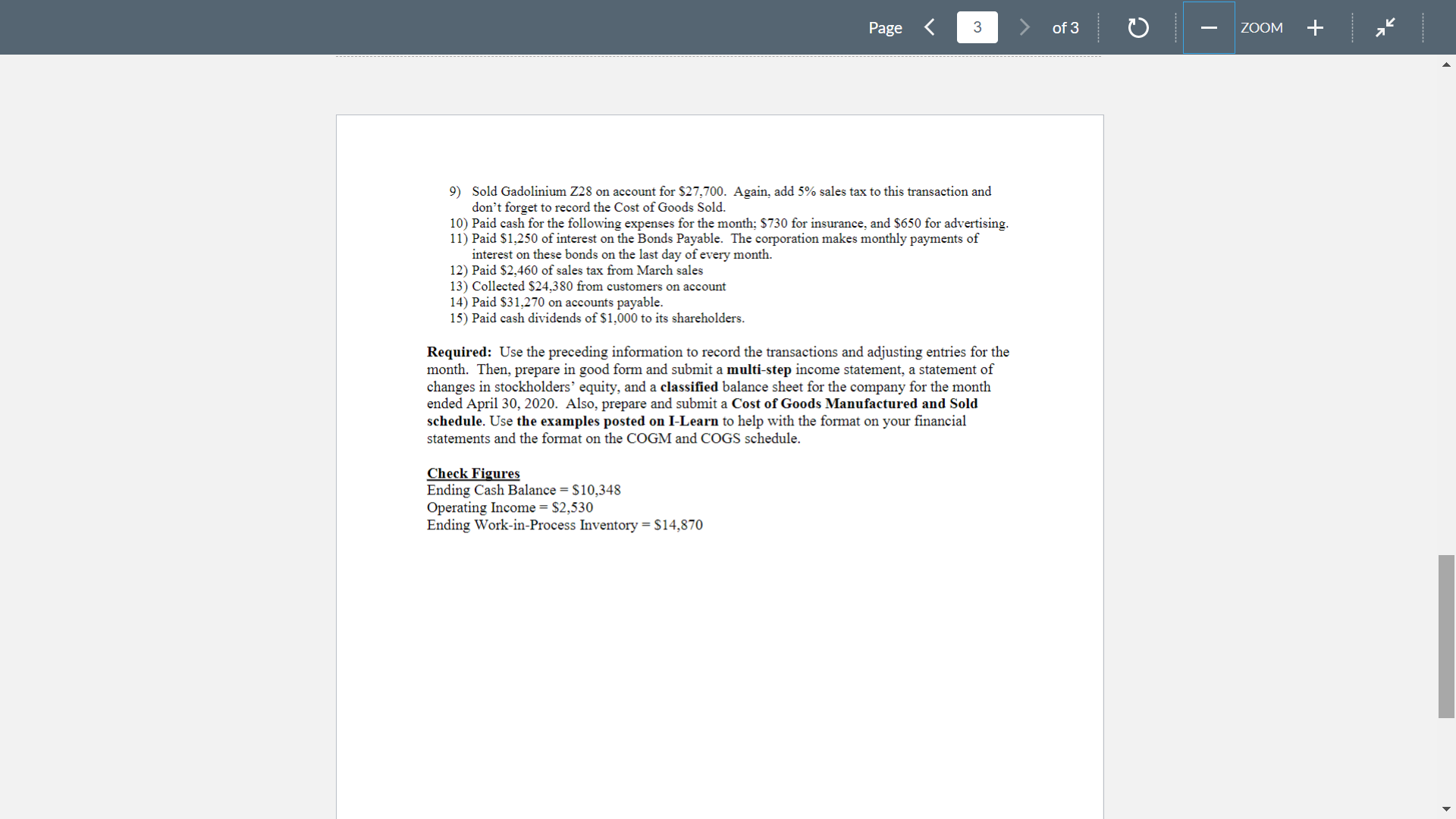 Page 2 of 3 ZOOM + The following account balances have been