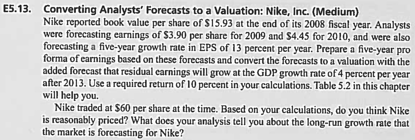 E5.13. Converting Analysts' Forecasts to 3 Valuation: Nike, Inc. (Medium) Nike