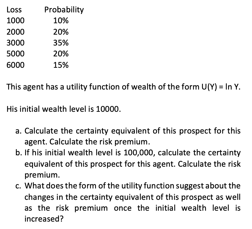 An agent faces a risky situation in which he can lose some