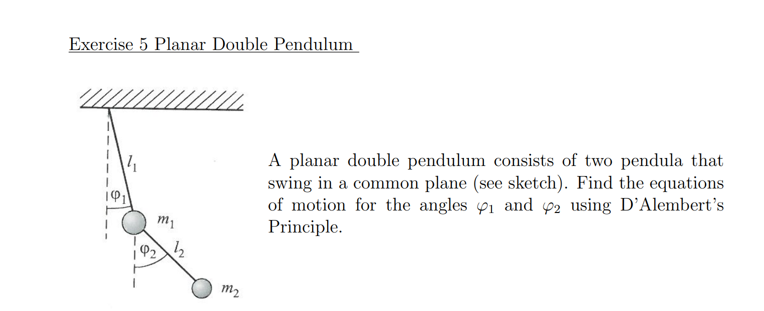  Exercise 5 Planar Double Pendulum A planar double pendulum consists of
