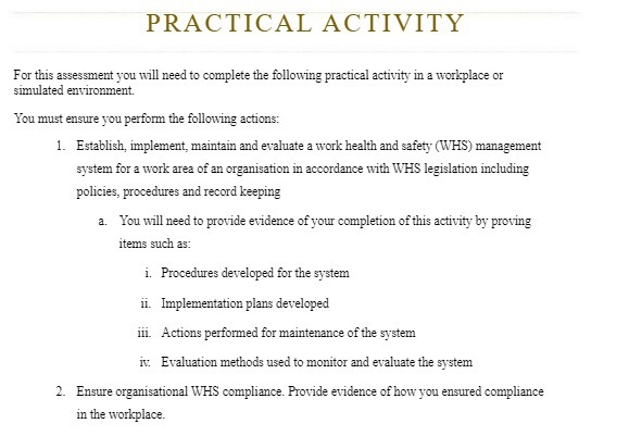  PRACTICAL ACTIVITY For this assessment you will need to complete the
