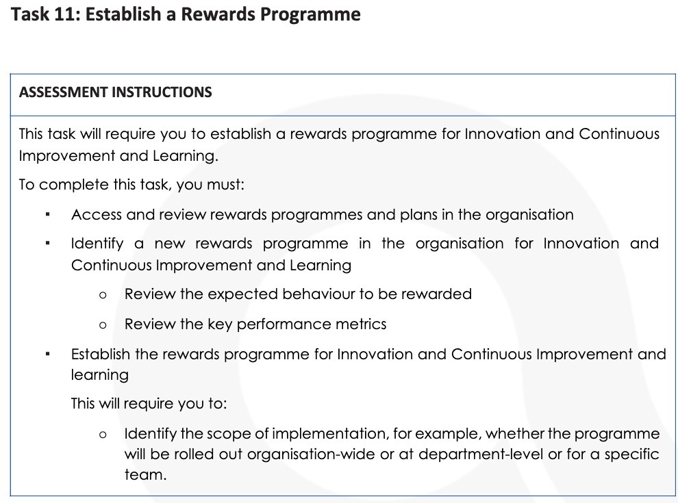  Task 11: Establish a Rewards Programme ASSESSMENT INSTRUCTIONS This task will