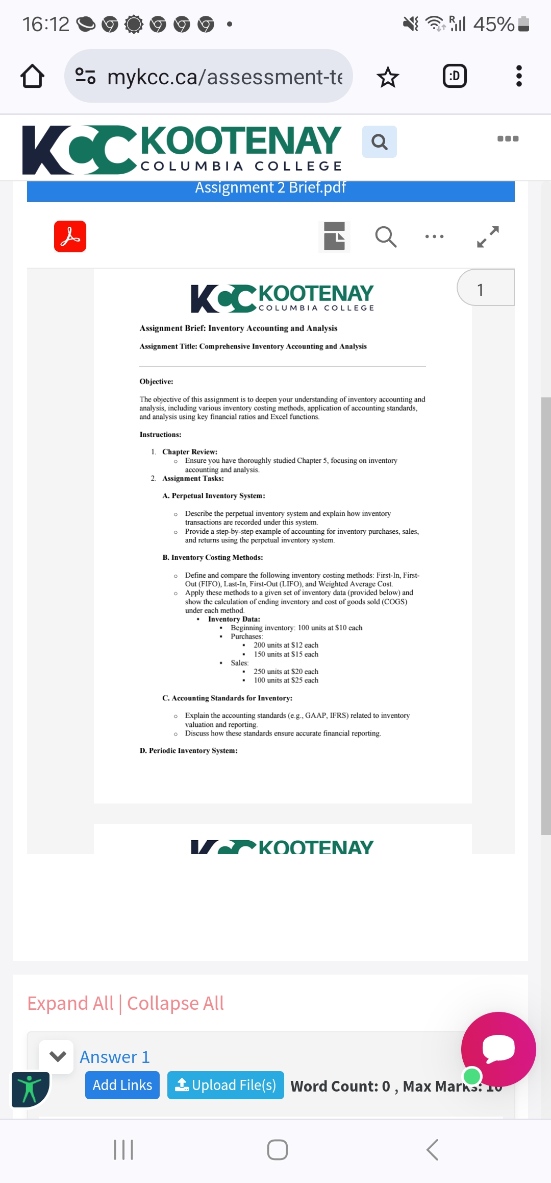  BN EOO@OOS - N =R 45% & (3 2 mykcc.ca/assessmentte v