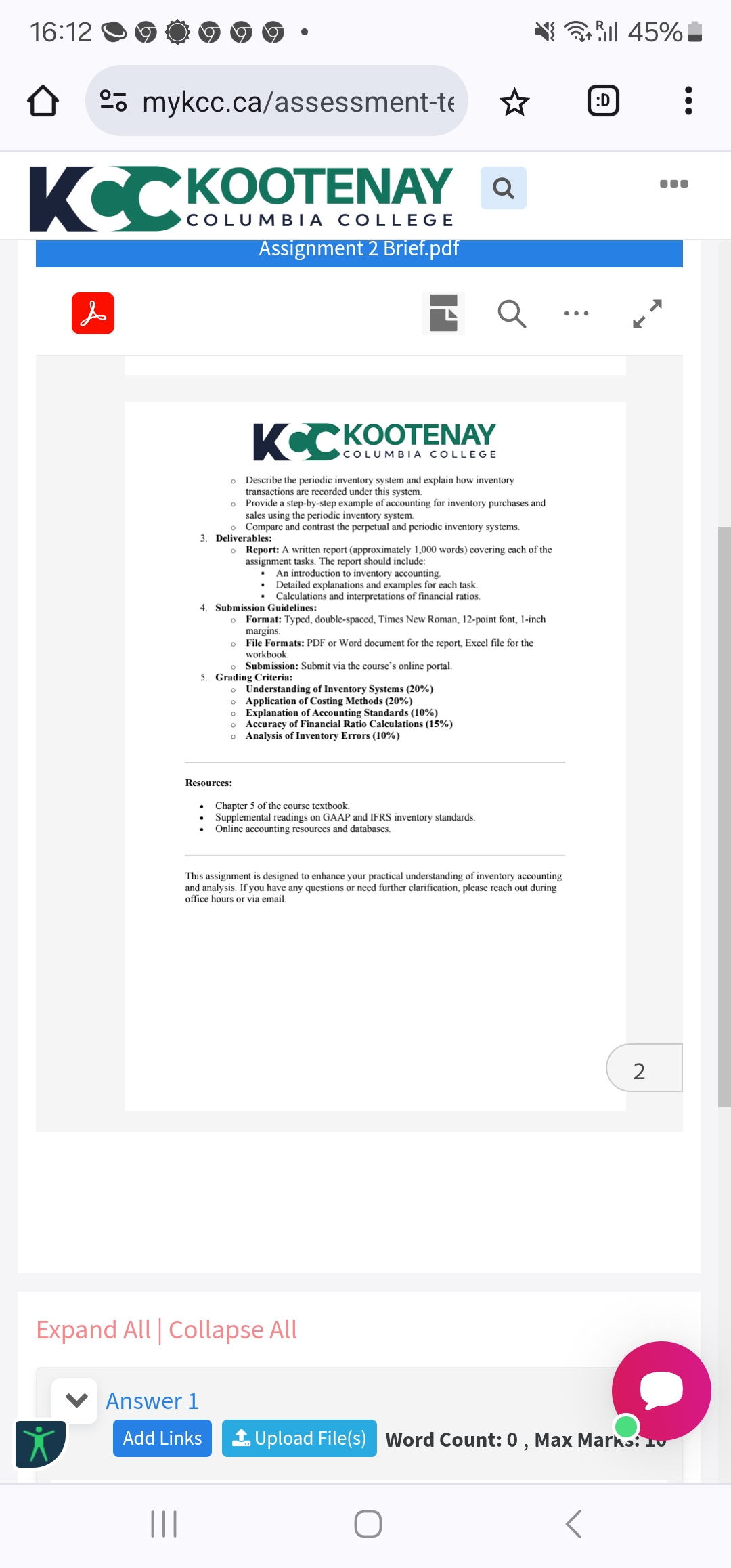 (@ KOOTENAY a COLUMBIA COLLEGE Assignment 2 Briet.pd 3 E Q- COLUMBIA