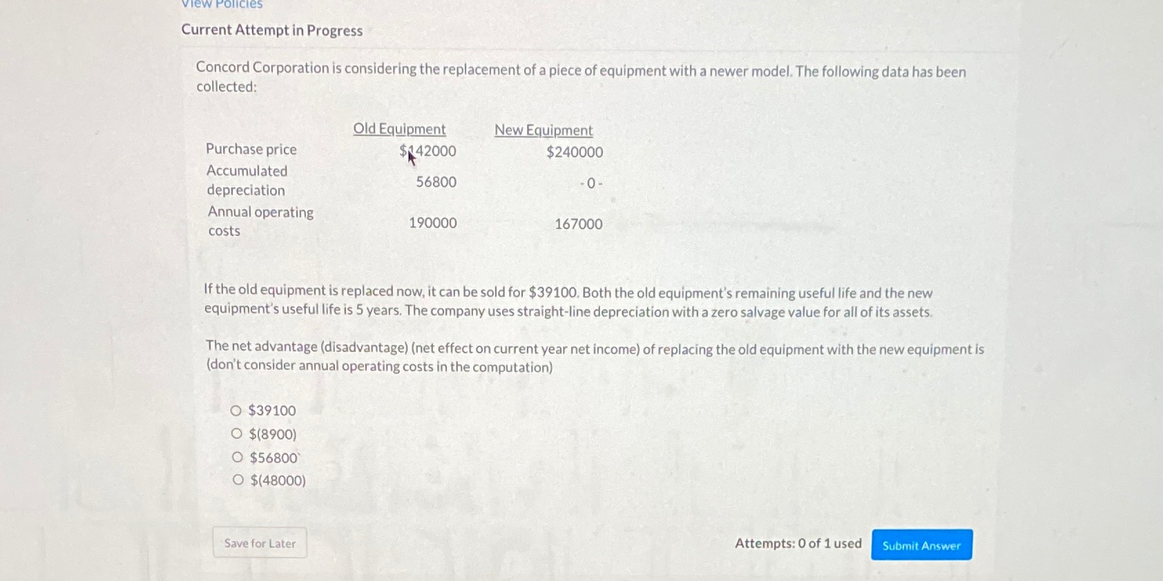 Need an answer quickly View Policies Current Attempt in Progress Concord Corporation