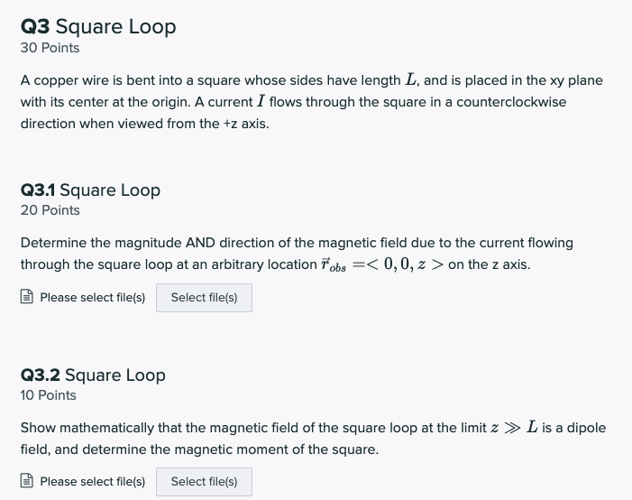  Q3 Square Loop 30 Points A copper wire is bent into