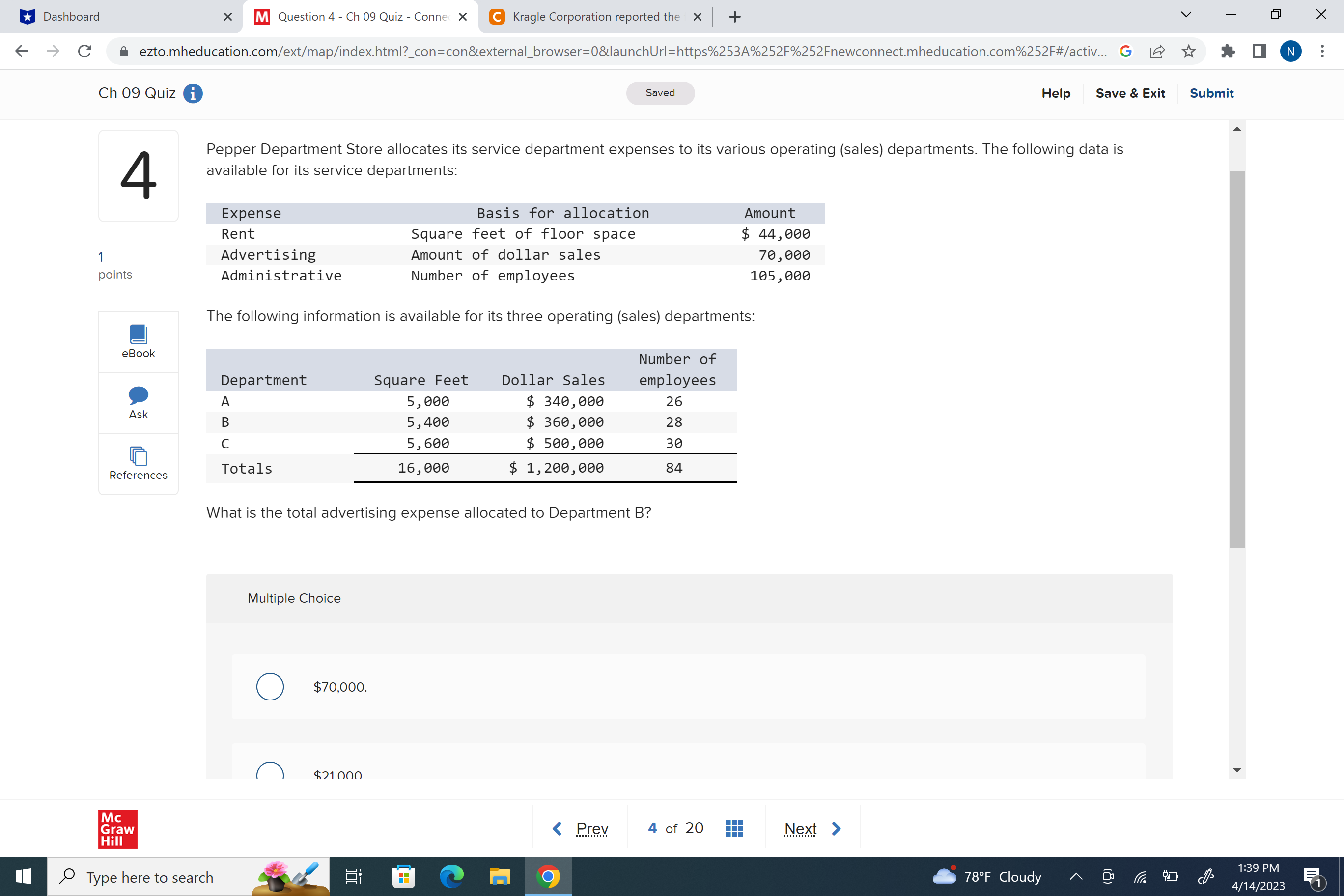  Dashboard x M Question 4 - Ch 09 Quiz - Conner