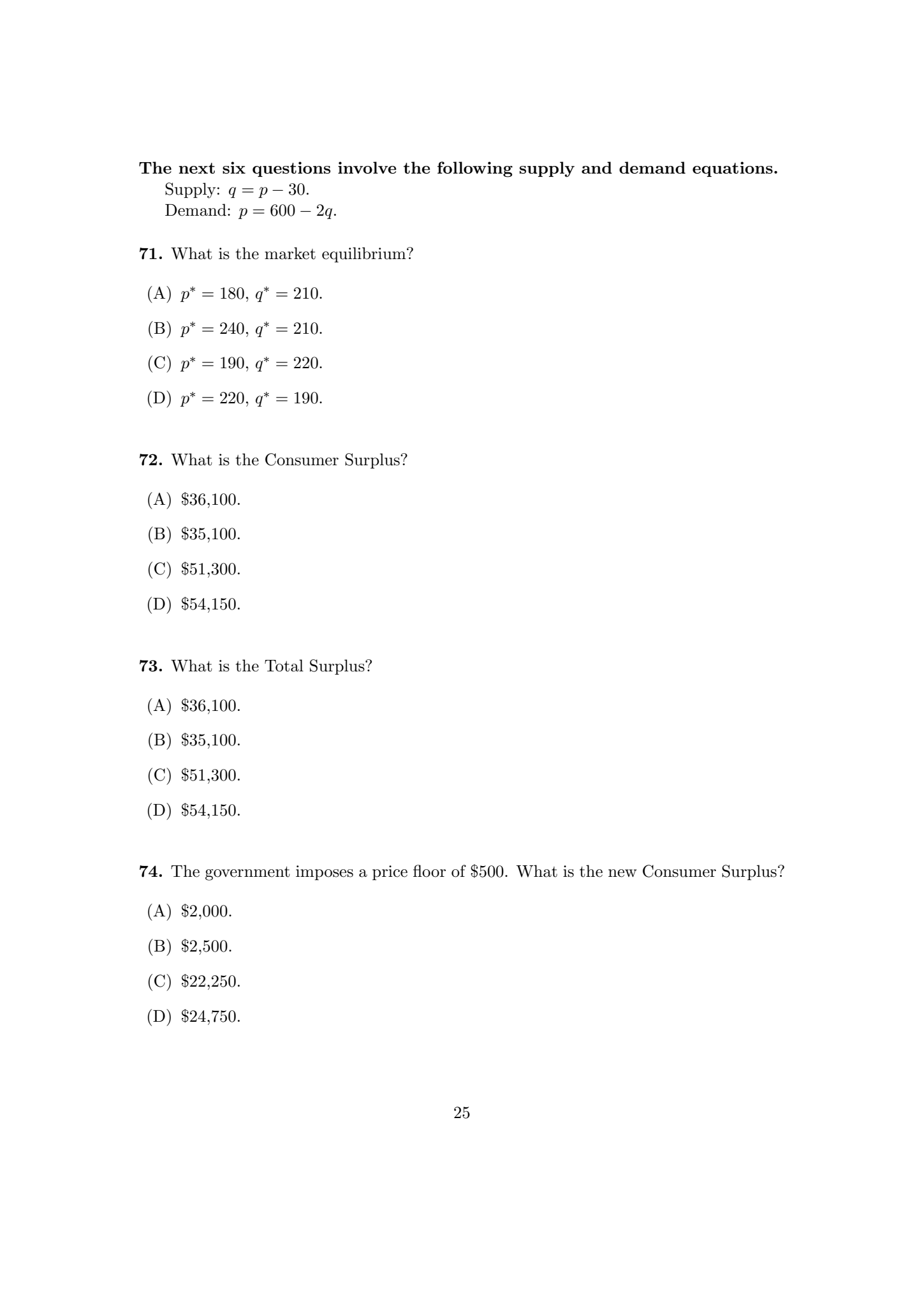 Answer all mc The next six questions involve the following supply and
