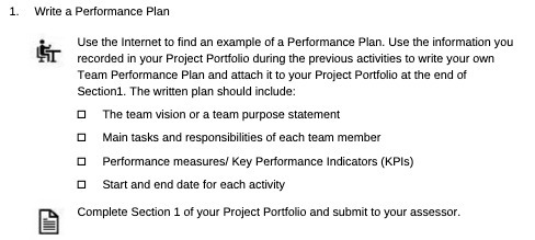  1. Write a Performance Plan ST Use the Internet to find