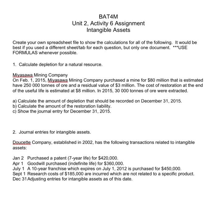  BATAM Unit 2, Activity 6 Assignment Intangible Assets Create your own