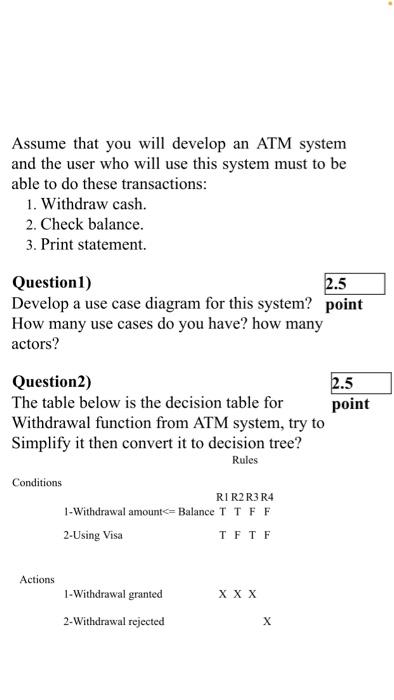  Assume that you will develop an ATM system and the user