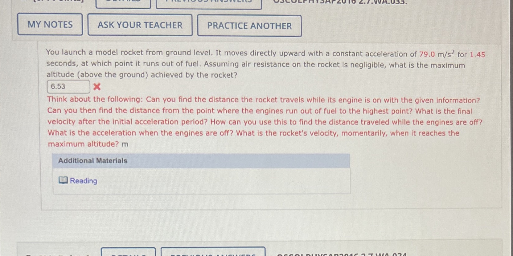  / .WA.035. MY NOTES ASK YOUR TEACHER PRACTICE ANOTHER You launch