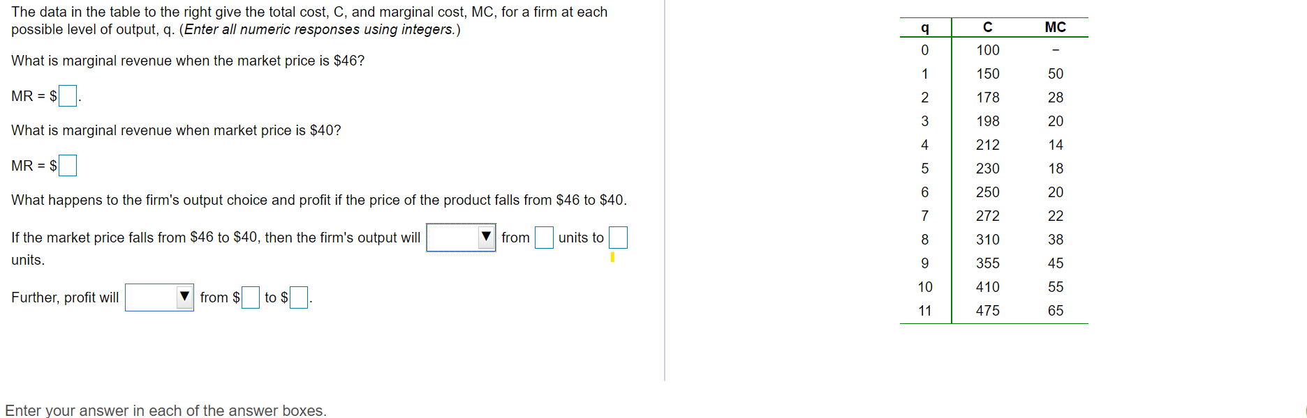  The data in the table to the right give the total