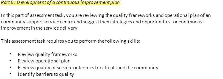 Part B : Development of a continuous improvement plan In this