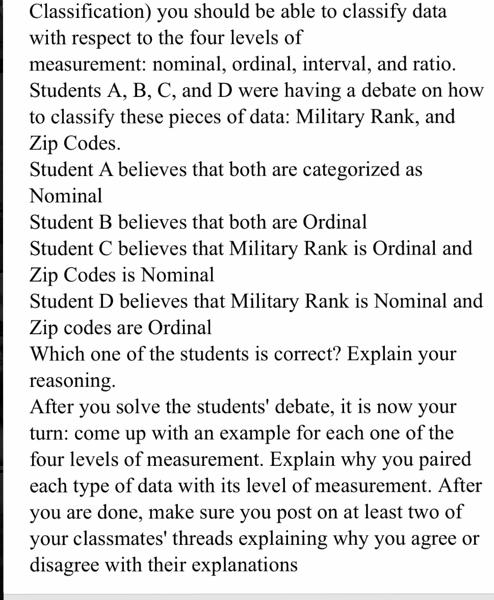  Classication) you should be able to classify data with respect to