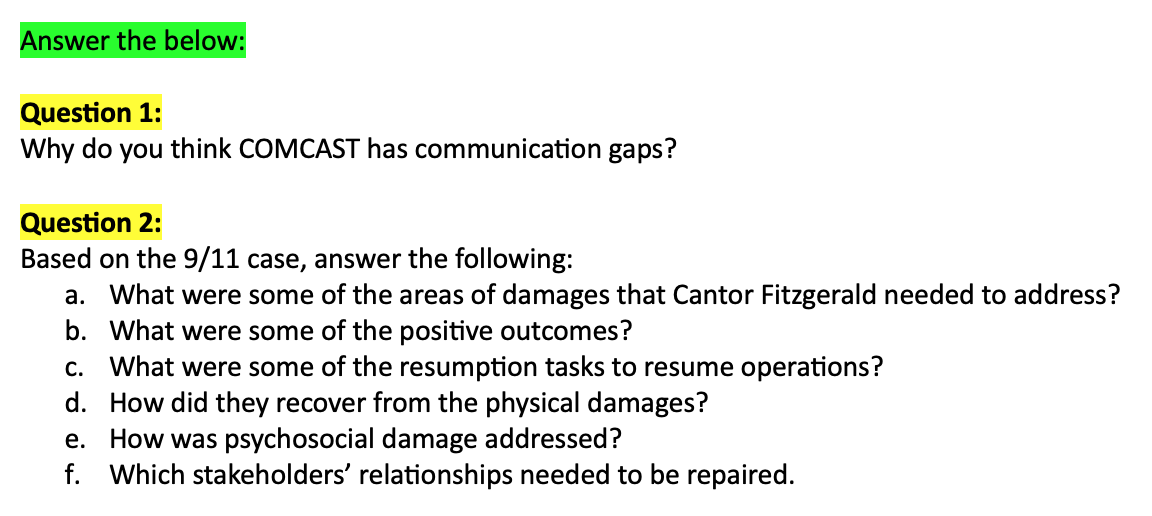 Answer the below: Question 1: Why do you think COMCAST has