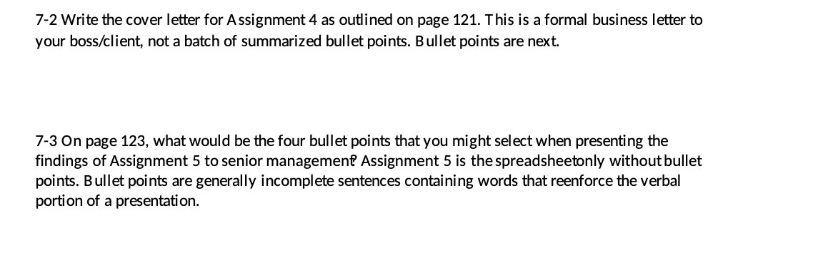  7-2 Write the cover letter for Assignment 4 as outlined on