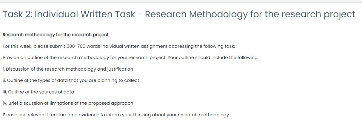 Task 2: Individual Written Task Research Methodology for the research project