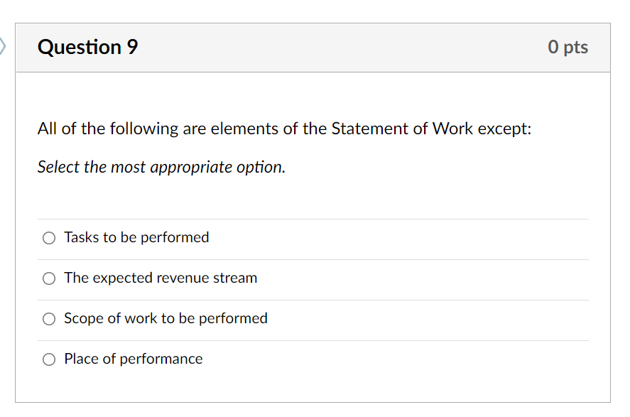 to be performed to complete the project. Select the most appropriate option.