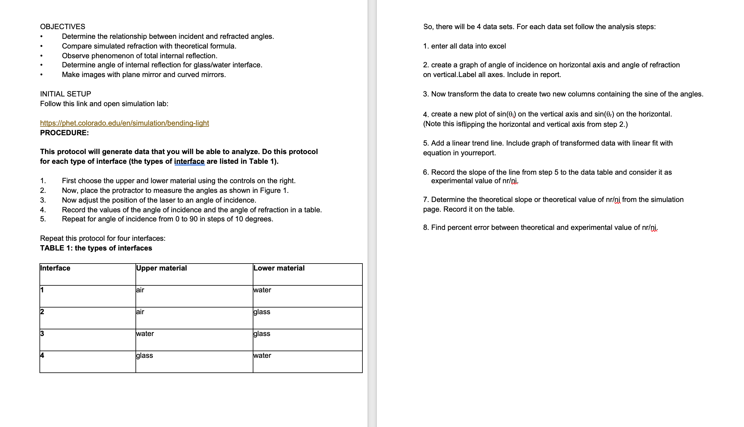 OBJECTIVES - Determine the relationship between incident and retracted angles. -