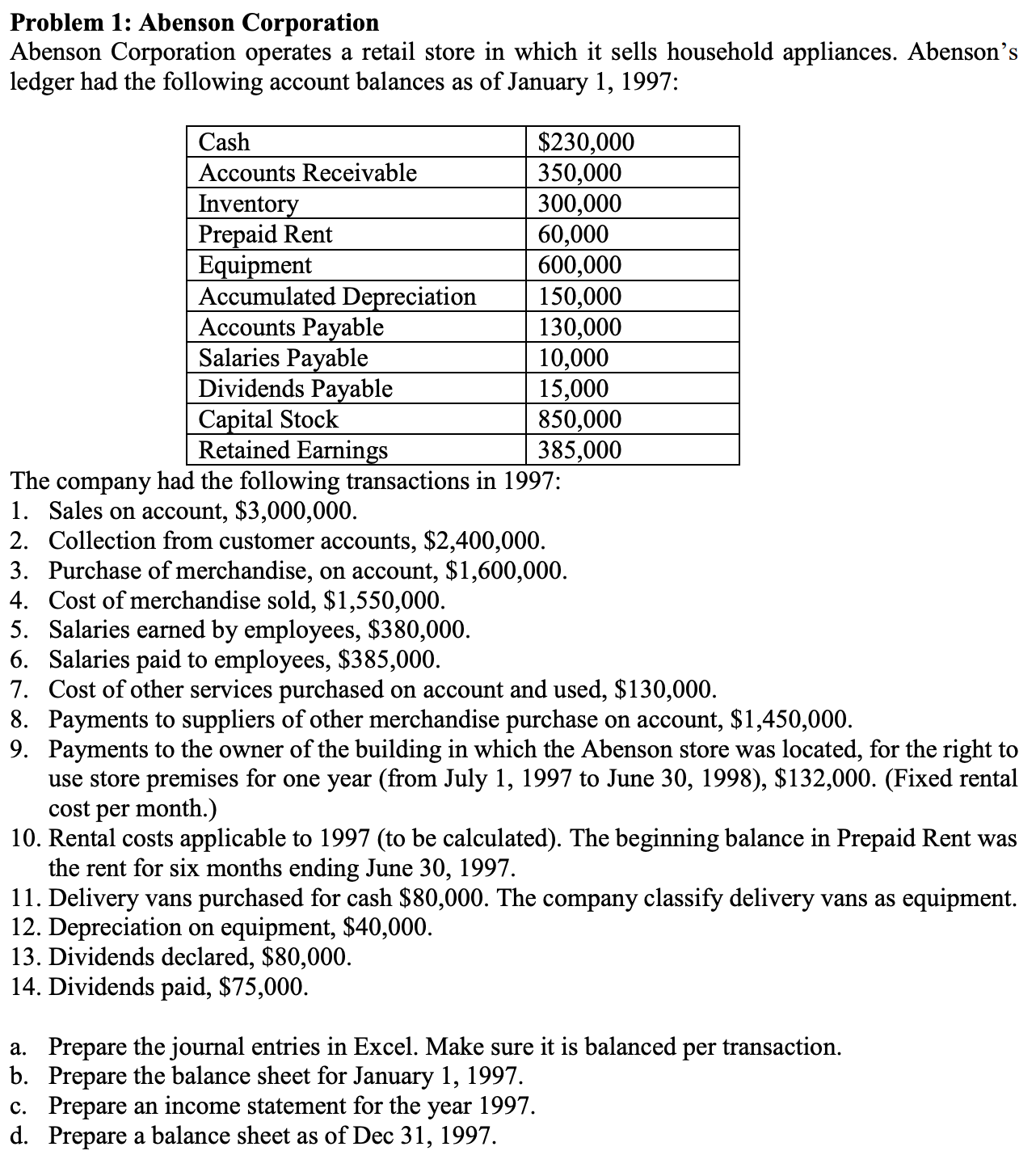 hehhe i need it for notes hehehe Problem 1: Abenson Corporation Abenson